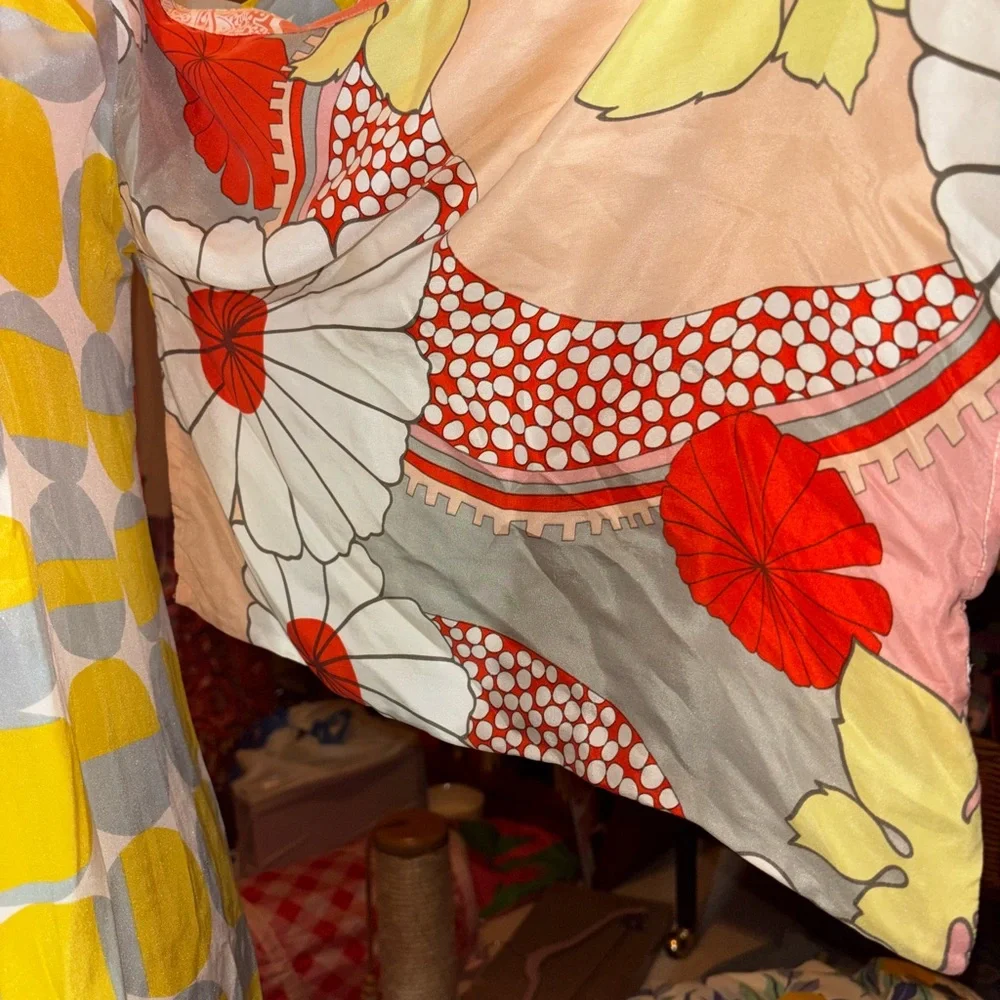 Eloise 100% Silk Kimono- Orange, Yellow, and Green pattern o/s ANTHROPOLOGIE - Picture 4 of 5